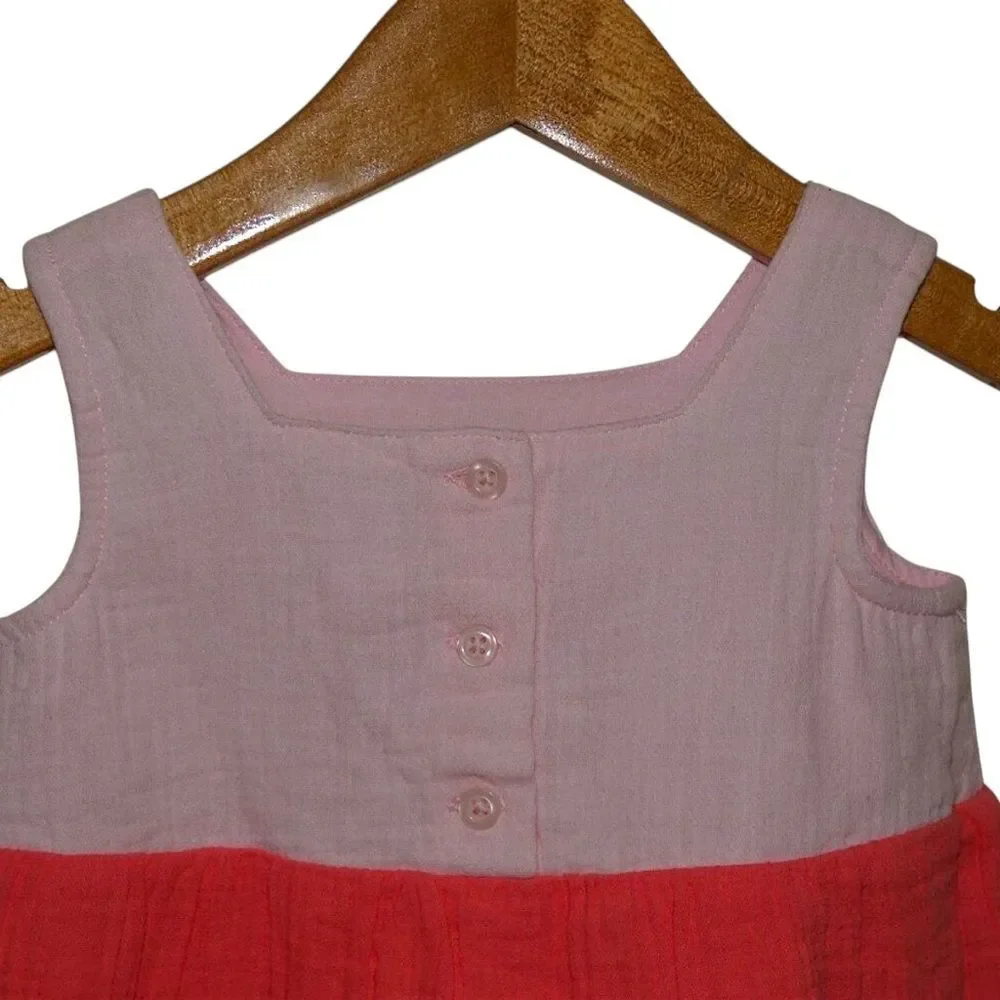 Baby Gap Rainbow Tiered Gauze Dress Pink Orange Cotton 18-24M
